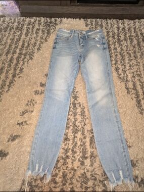 Flying Monkey Light Wash Skinny Jeans with Distressed Ankles